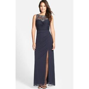 PATRA beaded illusion full length evening dress with side slit sz 10